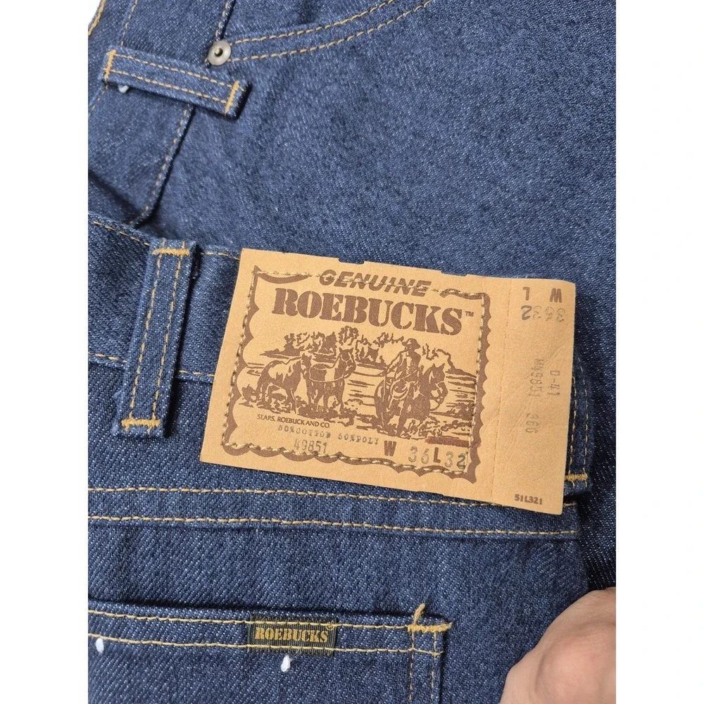 VTG Roebucks Sears Jeans Mens 36x32 Dark Blue Straight Leg Cowboy Denim NWOT